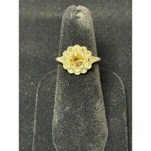 Avon Sterling Silver Chrysanthemum Ring with Genuine Champagne Quartz Size 6